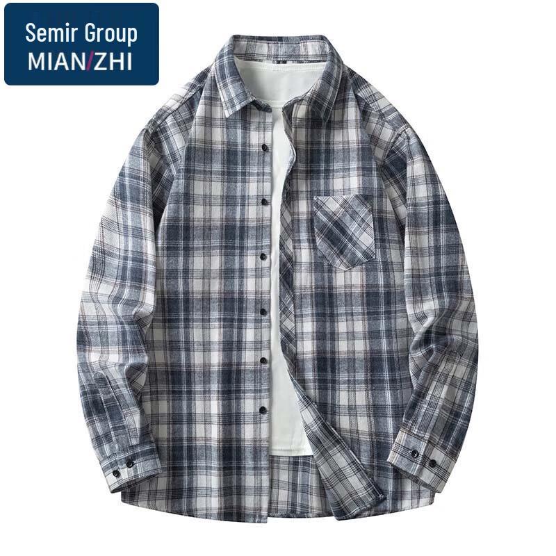 Men s Casual Plaid Long-Sleeve Shirt 4XL