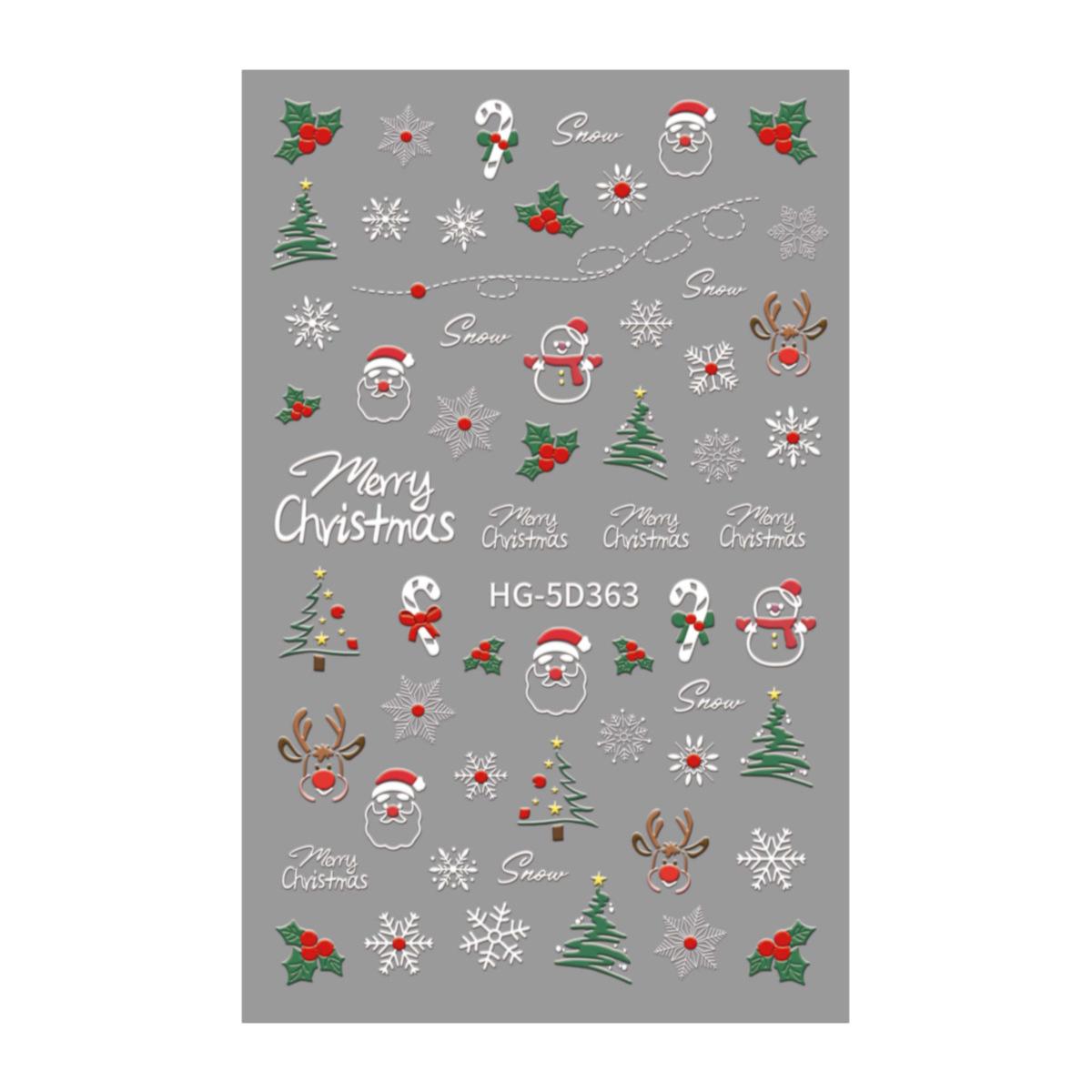 5D Embossed Christmas Nail Stickers: Santa & Reindeer