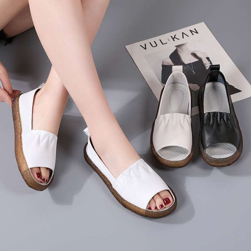 Fish mouth shoes beef tendon sole sandals women's summer new open toe strap heel slippers foot width nurse maternity women's shoes