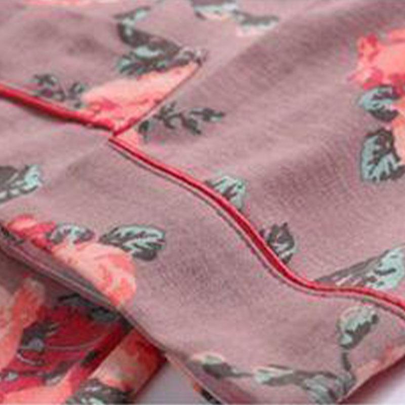 Pajama Women's Long Sleeved Cardigan Home Suit Set Crop Top & Shorts Suits Lady Sleepwear