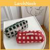 Simple Plush Grid Design Large Capacity Stationery Storage Bag For Students And Office Use