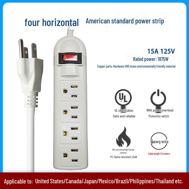 UL Certified 15A 110V Power Strip with US Plug and Overload Protection for Cross-border Use