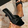 Zapatillas de Mujer Moda Punta Cuadrada Elegante Lazo Tira Única Sandalias de Tacón Alto Finas Verano Nuevo Lujo Sexy Exteriores Chanclas Doradas