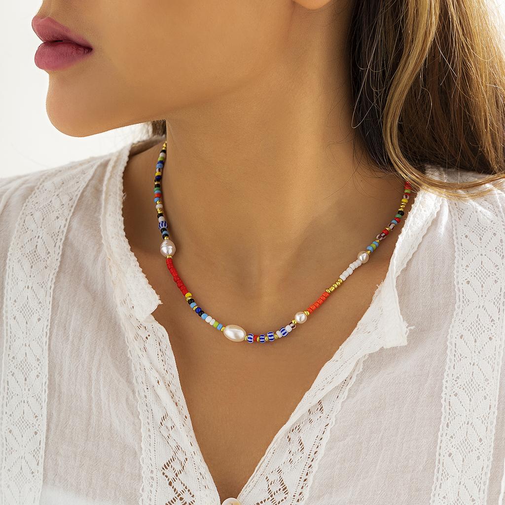 Neue Koreanische Mode Bunte Niedliche Samenperlen Kette Choker Halskette Für Frauen Barock Imitierte Perlen Perlenhalsband Boho Schmuck