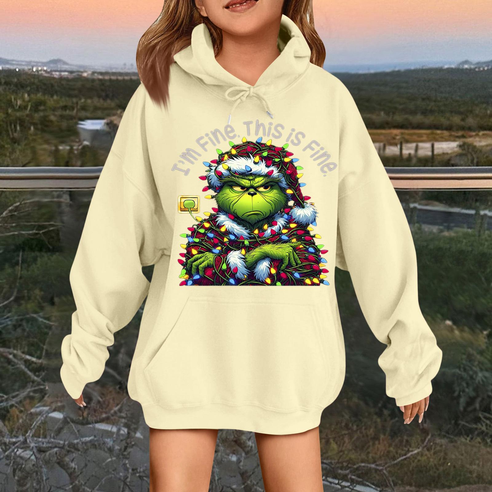 

Детская модная повседневная толстовка с капюшоном свободного кроя с длинными рукавами и рождественским принтом 110 бежевый