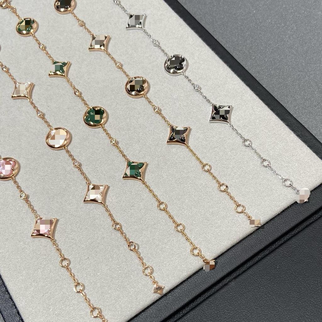 18K Rose Gold Plated Sterling Silver Bracelet with Four-Leaf Clover and Natural Mother-of-Pearl Elements, Non-Fading.