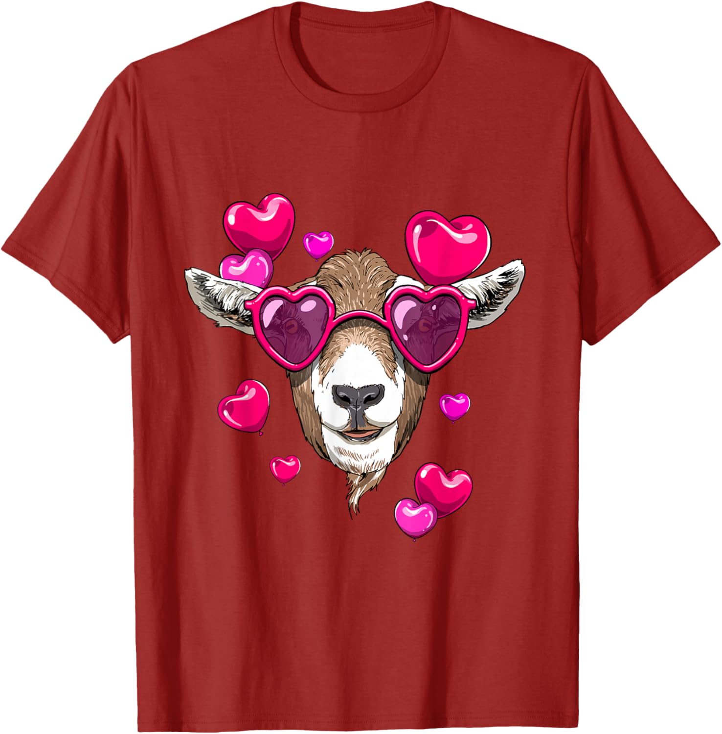 Valentines Day Goat Heart Sunglasses Funny Farm Animal Lover Graphic Tee Casual Soft Cotton T-Shirt S