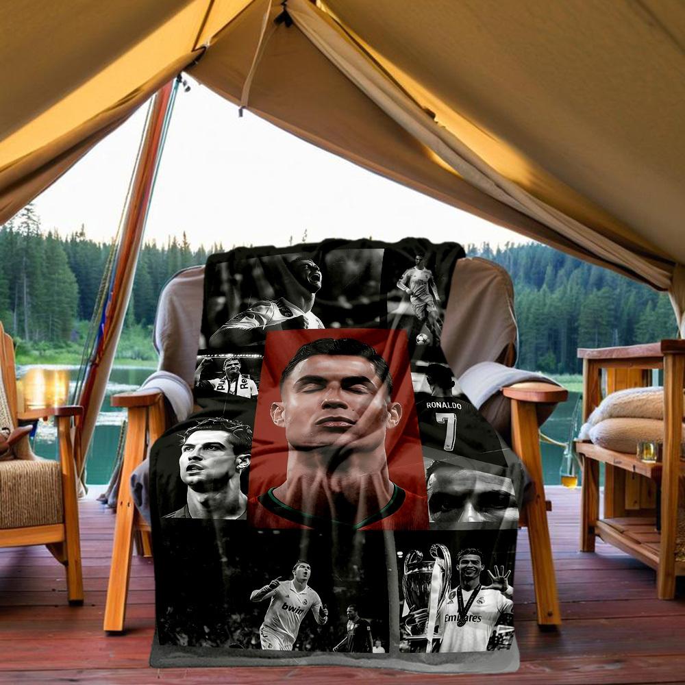 1pc Football Star Ronaldo Outdoor Blanket Lightweight Flannel, Soft & Warm, All-Season Use for Sofa, Outdoor, Camping, Living Room, Office102