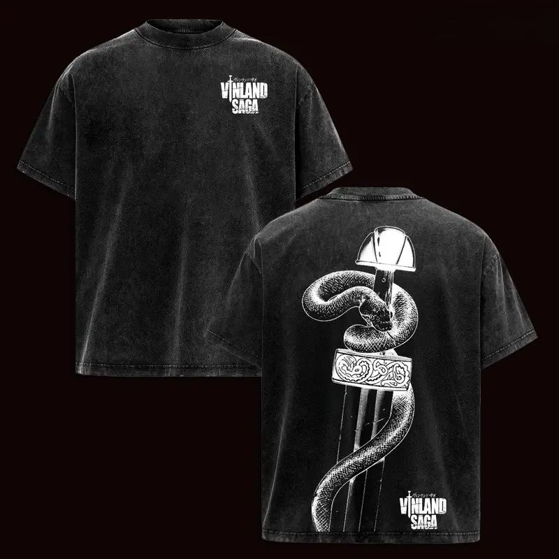

Manga VINLAND SAGA Askeladd Printed Tee Men Short Sleeve Clothing Washed Cotton T-shirt Vintage Casual T Shirt Harajuku Tshirt XXL чорний