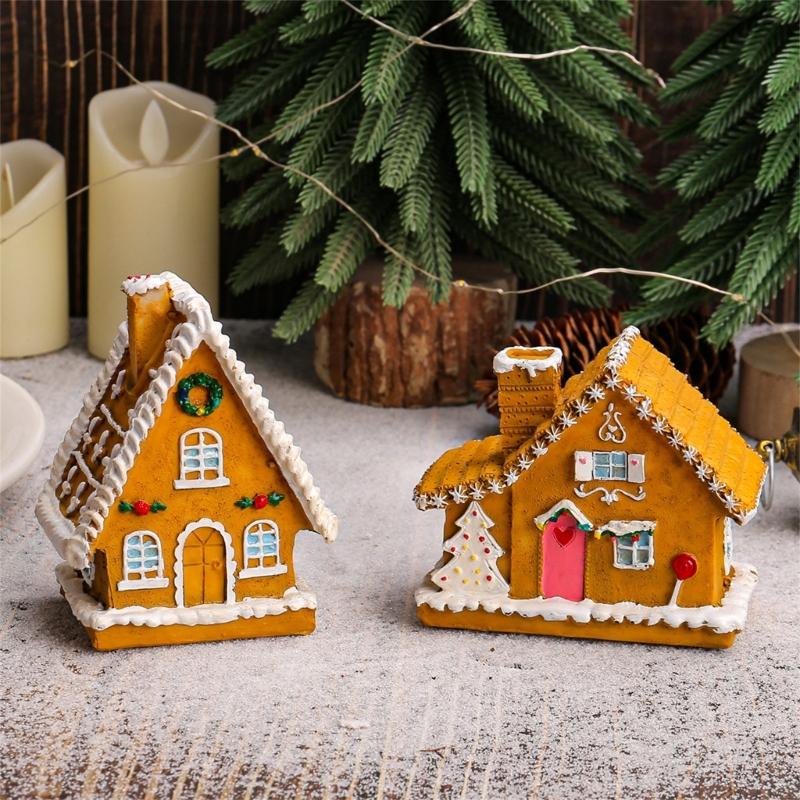 Durable Resin Christmas Village House LED Lighted Decoration Holiday Ornament For Tabletop Festival Tiny Scene