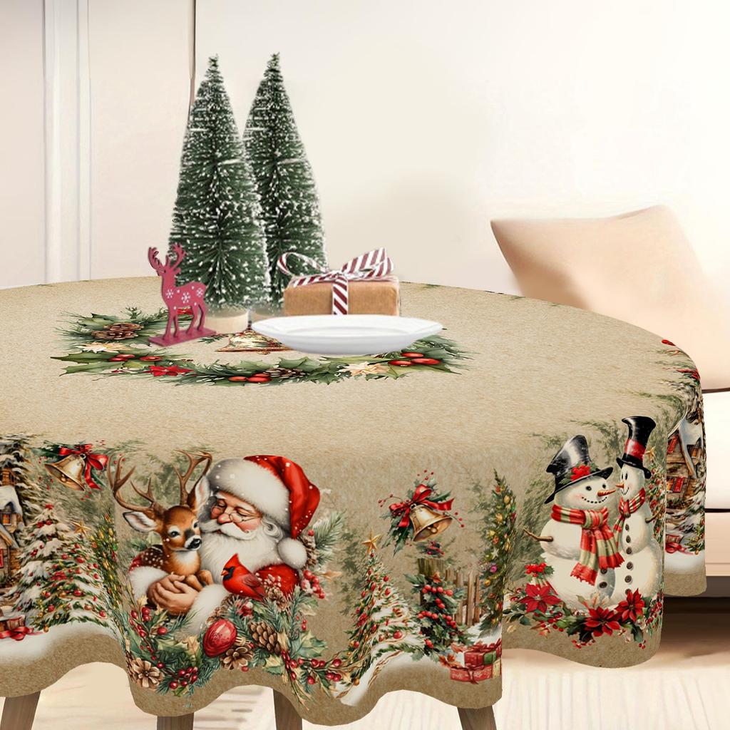 Vintage Weihnachts-Tischdecke Schneemann Elch Tischdecke Weihnachtsdekorationen für Zuhause 2025 Weihnachtsgeschenke Navidad Noel Neujahr 2026