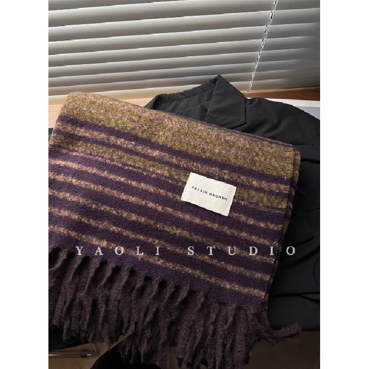 

Сладкий Таро Фиолетовый Полосатый Толстый Шарф С Кисточками Для Женщин Осенью И Зимой Теплый И Атмосферный Шаль Шарф 190 * 65cm