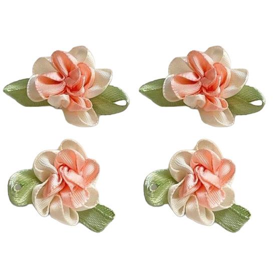 

4 шт. Заколка для волос для девочки, ручная работа, тканевые цветы, заколка для волос с зелеными листьями, боковые заколки, аксессуары для волос, весенняя одежда розовый