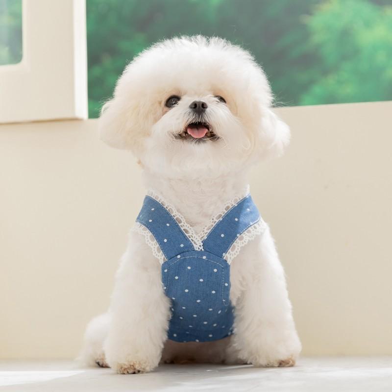 Summer Denim Dog Dress Dot Bow Pet Suspenders Luxury Dog Clothes Cat Outfits Chihuahua Bichon Yorkie Girls Dog Skirts Jeans New