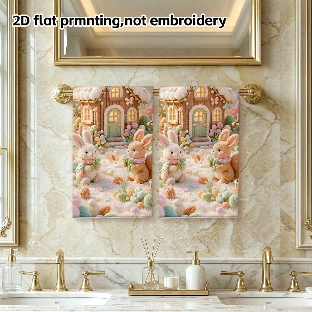 Cute Felt Rabbit House Bath Towel, Soft Absorbent Kids Beach Towel, Fluffy Microfiber Shower Towel for Daily Use
