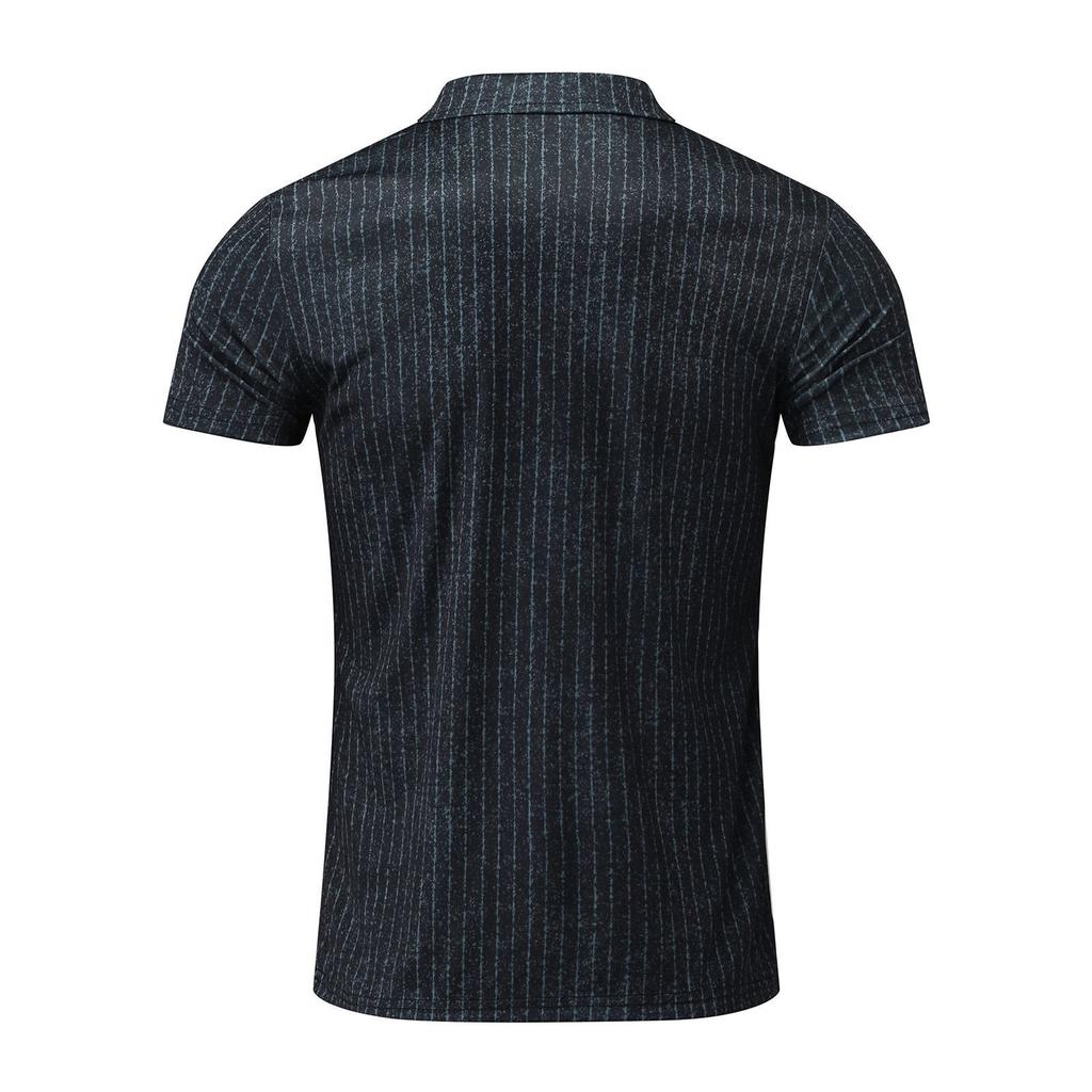 Pánské polo tričko se krátkým rukávem a zipem, 3D potisk, Business Casual, pruhované, s límečkem