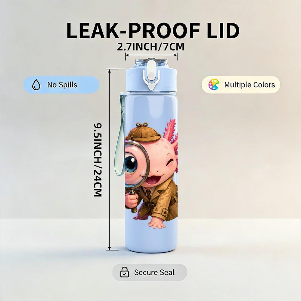 1PC Magnifying Glass Boy Character Pattern 750ml Color Plastic Sports Water Bottle Leakproof Flip Straw Lid Suitable for Sports Office Home Use