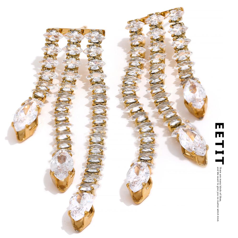 

Eetit Aesthetic Bling AAA кубический цирконий с кисточками, висячие серьги из нержавеющей стали, роскошные серьги, модные украшения для женщин, подарок на вечеринку
