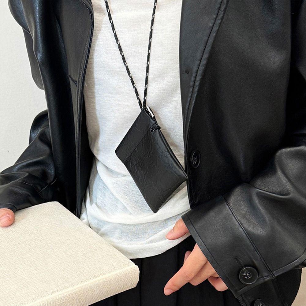 Travel Hanging Neck Coin Purse Korean Style Small Storage Bag Pu Leather Coin Purse  Streetwear