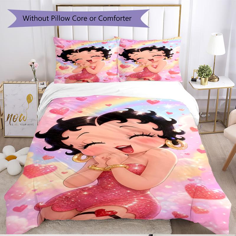 3pcs Duvet Cover Set (1*Duvet Cover + 2*Pillowcase, Without Core), Betty Boop Print Soft All‑Season Bedding Set, Home Bedroom Decor Gift