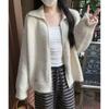 Loose lapel double zipper sweater jacket women's autumn and winter new lazy style thin knitted cardigan women