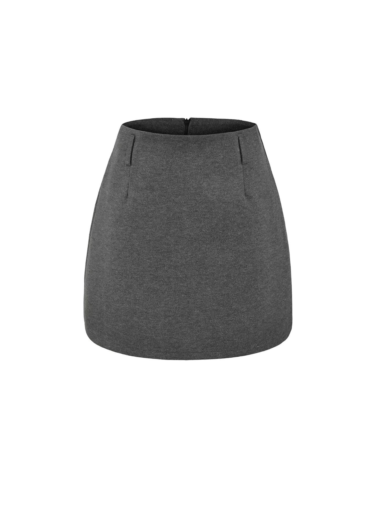 

Korean Retro High-Waisted A-line Wool Skirt - Women s Gray Autumn/Winter Versatile Short Skirt S серый