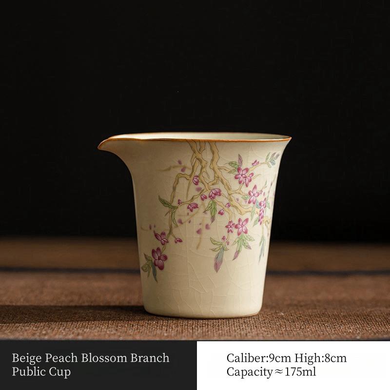 

175ML Beige Ru Kiln Peach Blossom Branch High-end Tea Dispenser Fair Cup Tea Sea ChaHai Kungfu Tea Set Opening Can Raise 200ml