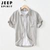 JEEP SPIRIT Men's Breathable Cotton-Linen Short Sleeve Shirt