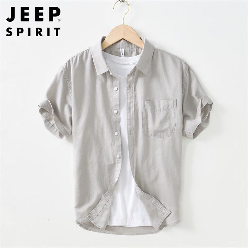 JEEP SPIRIT Men's Breathable Cotton-Linen Short Sleeve Shirt