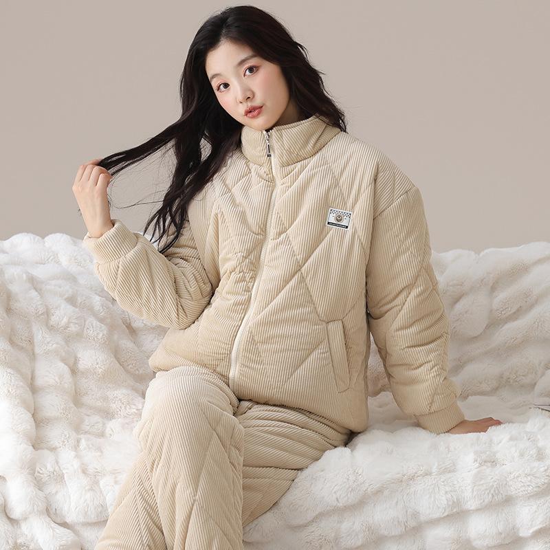 Winter Coral Fleece Padded Pajamas Women'S Fleece Thickened Flannel Padded Jacket Autumn And Winter Loungewear Warm Suit
