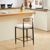 2-Pack Counter Height Bar Stools, Upholstered French Country Kitchen, Ergonomic Curved Backrest, Black & Coffee Contrast Frame, Cream Fabric Cushion