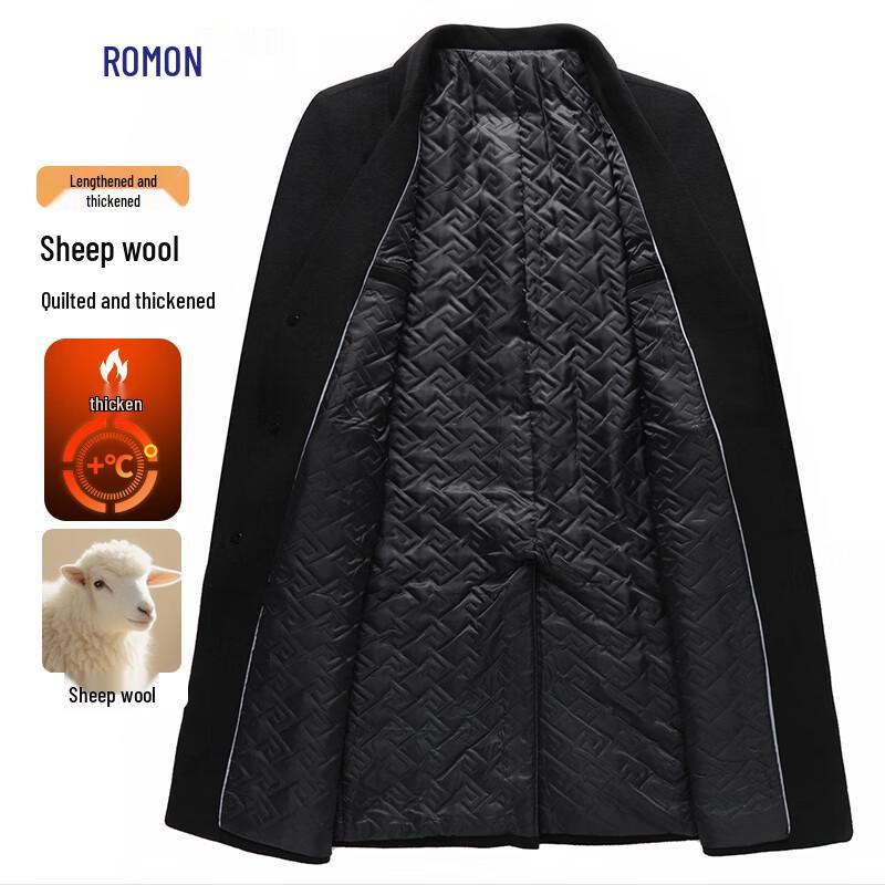 ROMON Men's Winter Long Wool Blend Overcoat