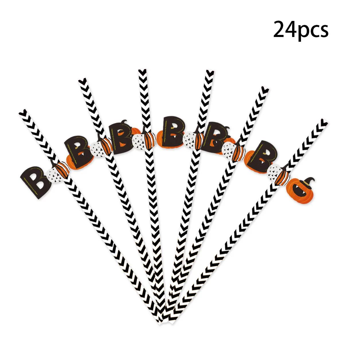 

24pcs Halloween Straw Party Decorations Skull Spider Water Cup Drink Decor with Disposable Straws Cocktail Straw Juice Tubes