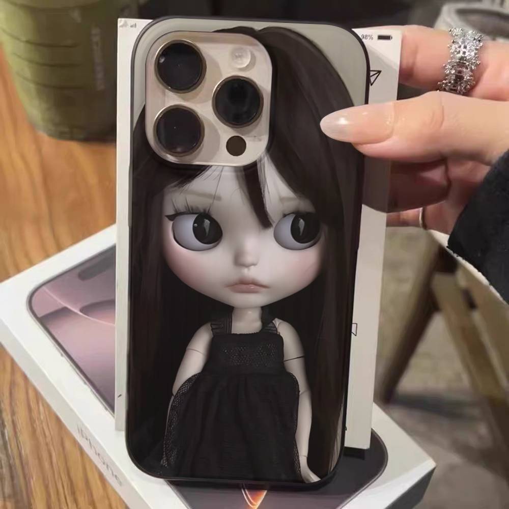 Dark Cute Girl Doll Art For IPhone 16 15 14 13 12 11 17 Pro Max Plus Wave Corrugated Phone Case Anti Drop Cover