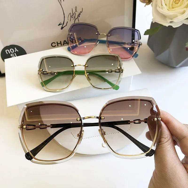 Mote Rammeløse Firkantede Solbriller For Kvinner   Designer Solbriller Vintage Nyanser Dame Rosa Briller Gafas De Sol
