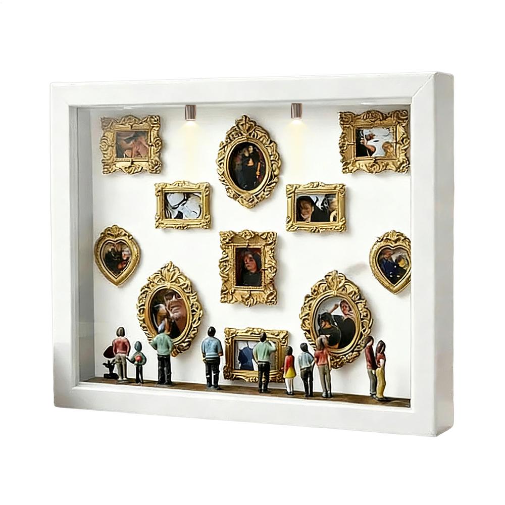 DIY Mini Museum Miniature Scene, Small Display Frame with Spotlight, Mini Museum Silhouette Frame Decor For Wedding Holiday Home
