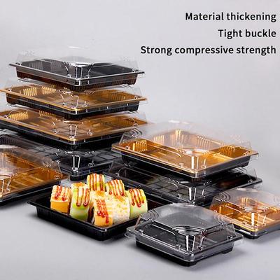 10 Pcs Disposable Sushi Box Home Takeaway Beef Lamb Sliced Salmon Covered Packaging Box Square Sushi Plate Meal Box Containers