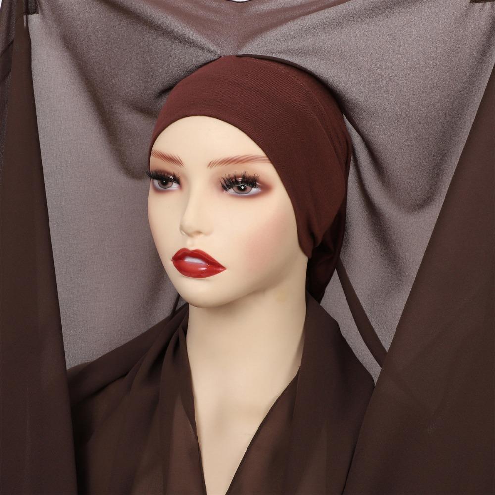 Solid Color Muslim Long Headscarf 2in1 Women Chiffon Shawl Instant Chiffon Hijab Scarf  Women кофейный