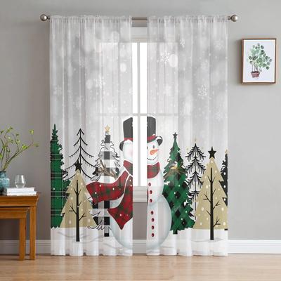 Christmas Snowman Christmas Tree Sheer Curtains for Living Room Decoration Window Curtains Kitchen Tulle Voile Curtains