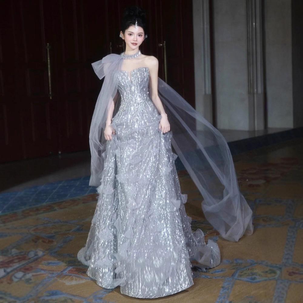 Light Luxury Heavy Industry Evening Dress Women's 1011 New Host Graduation Performance Dress Engagement Birthday Bar Mitzvah Dress