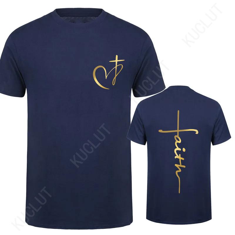 Heart Cross Print Christian T-shirt for Men Clothes Jesus Faith Male T-shirts Summer Plus Size Tee Shirt Oversized Clothing Tops