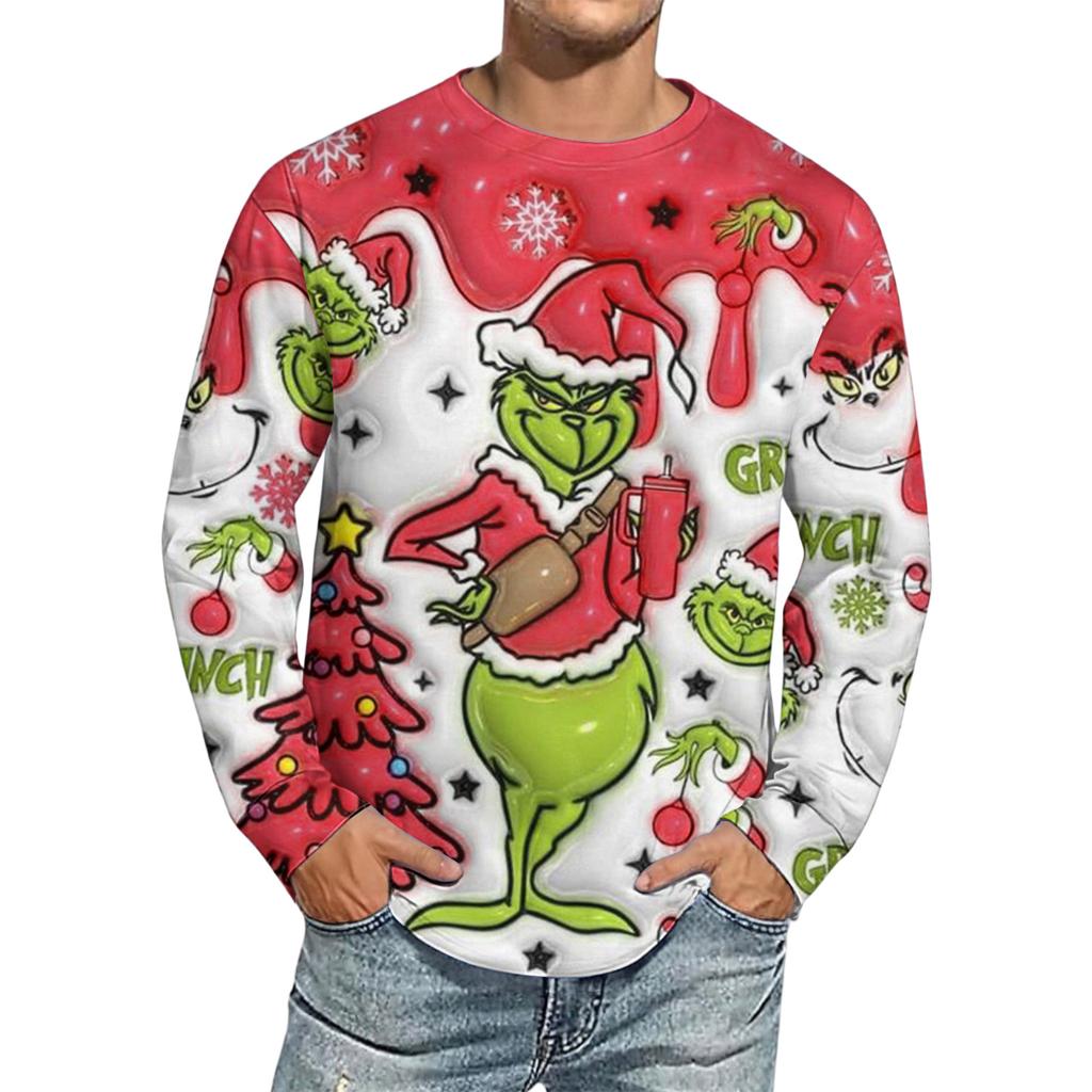 Men's Christmas Printed Imitation Cotton Long-sleeved Shirt