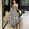 French Rose Print Lace Dress for Women Summer Autumn New Design Sense High Waist Wrapped Chic Strap Long Dresses