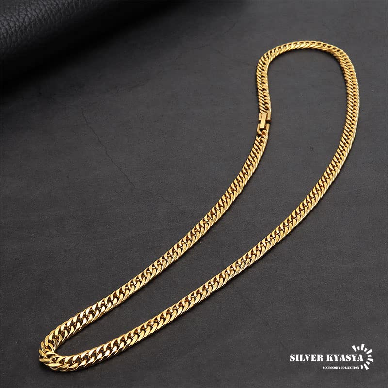 6mm stainless double kihei center double kihei chain 18k 18k long [silver KYASYA] Thin, wide, steel, 6-sided cut, necklace, fold, gold, necklace,