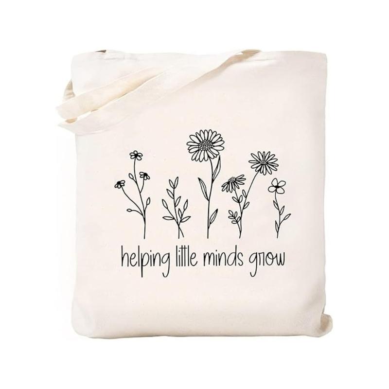 Flower Letter Patterned Canvas Shouder Bag Breathable Washable Travel Makeup Bag Handbag For Daily Use 7.87x5.9Inch