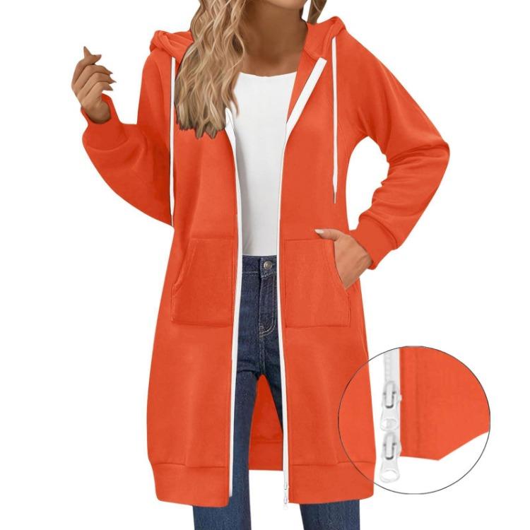 Casual Hoodie Jacket Women Fashion Raglan Sleeve Long-Sleeve Double Zipper S оранжевый
