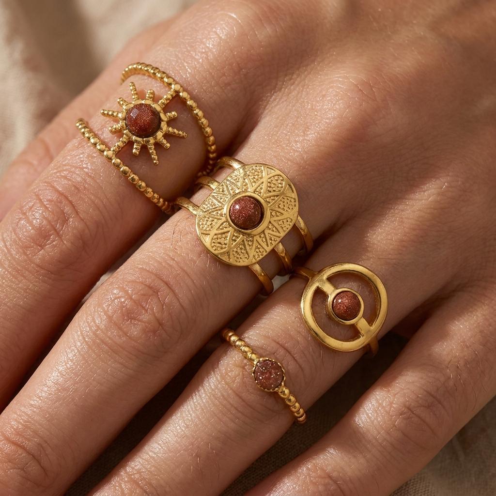 4Pcs Stainless Steel Starburst Geometric Open Ring Set For Women Simple Hollow Thread Design Finger Rings Jewelry Gift