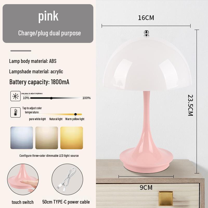 Denmark Style Mushroom Table Lamp: Slim Waist, Dimmable Touch Night Light for Bedroom