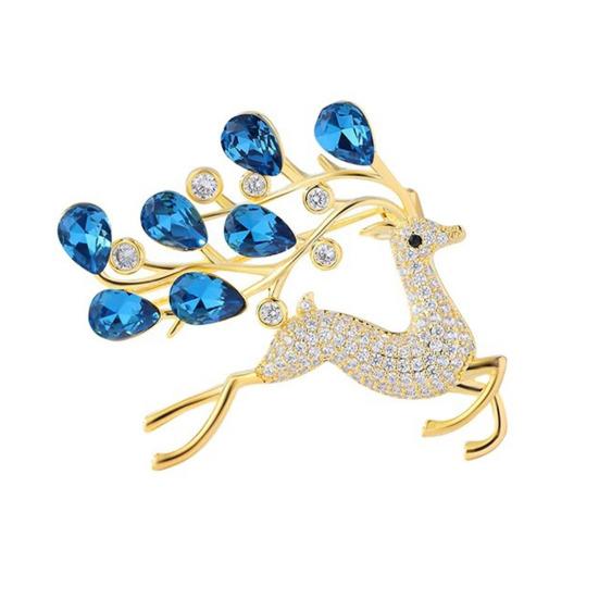 Women Brooch Small Deer Design Stable Pin with Rhinestone Inlay Dazzling Sweater Suit Coat Dress Badge Outfit Accessory синий