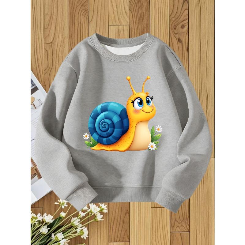 European sizes Kid's Cartoon Snail Print Crewneck Sweatshirt, Adorable and Cute Style for , Perfect Gift for Kids